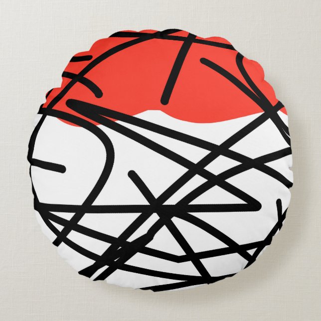 Abstract kunstzwart-witminimalisme rond kussen (Voorkant)