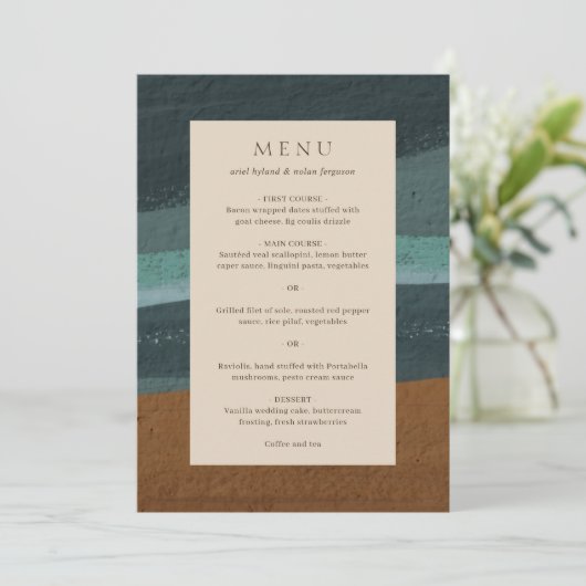 Abstract Kust Chic Moderne Trouwdag Menu (Staand voorkant)