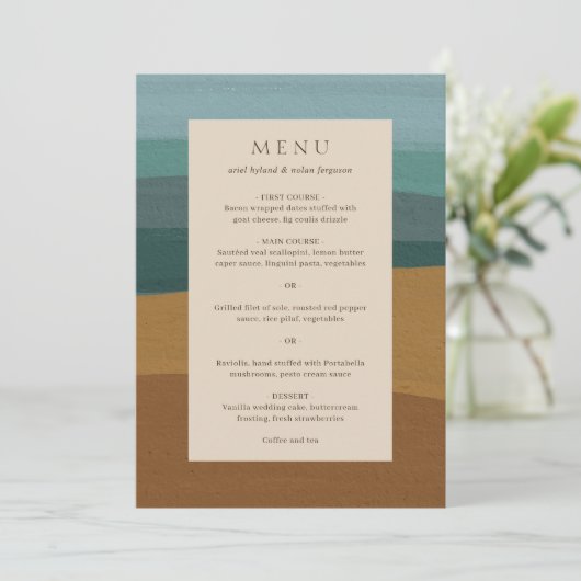 Abstract Kust Chic Moderne Trouwdag Menu (Staand voorkant)