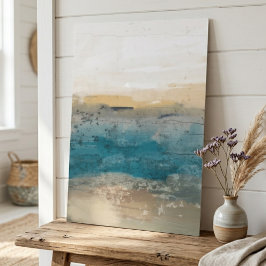 Abstract kustlandschap in turkoois en beige poster