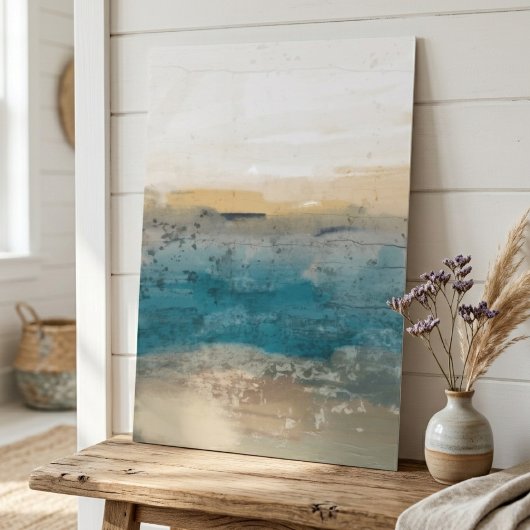 Abstract kustlandschap in turkoois en beige poster