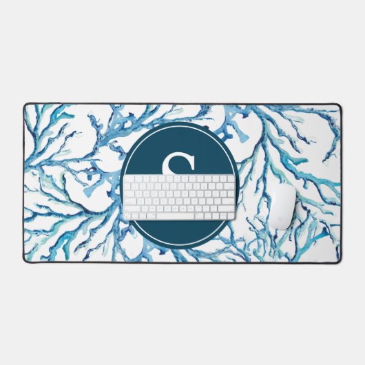 Abstract kustmonogram blauw bureaumat (Keyboard & Muis)