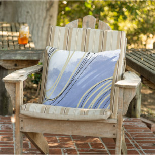 Abstract kuststrand blauw wit goud buitenkussen