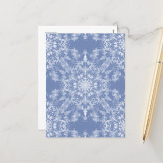 Abstract Lacy Fractal Snowflake Pattern op Blue Feestdagenkaart