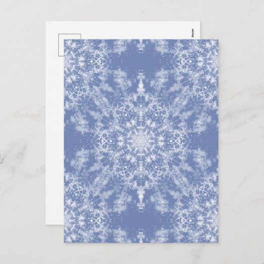 Abstract Lacy Fractal Snowflake Pattern op Blue Feestdagenkaart (Voorkant / Achterkant)