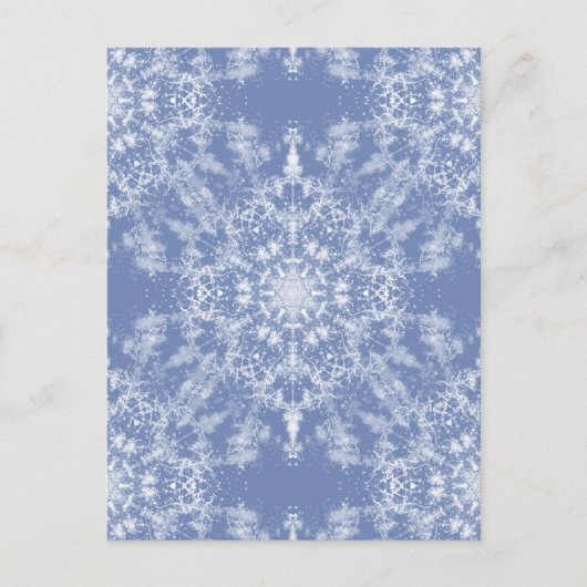 Abstract Lacy Fractal Snowflake Pattern op Blue Feestdagenkaart (Voorkant)