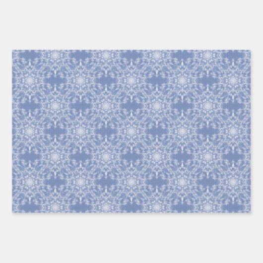 Abstract Lacy Fractal Snowflake Pattern op Blue Inpakpapier Vel (Voorkant 2)