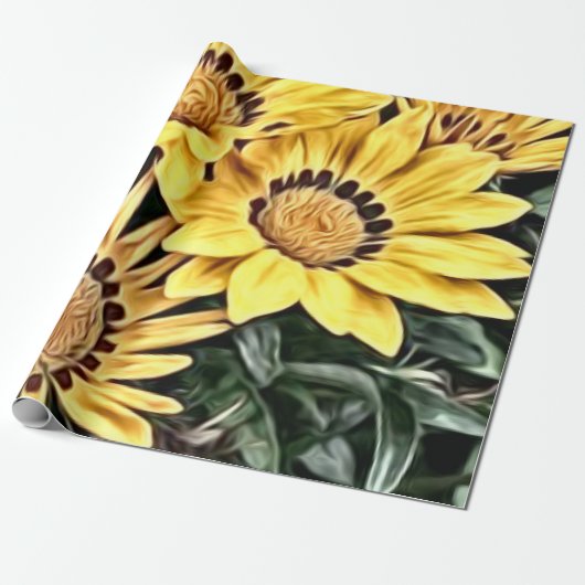 Abstract Land Yellow Daisy Cadeaupapier (Uitgerold)
