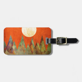 Abstract landschap Big Moon, bergen, Oranje hemel Bagagelabel