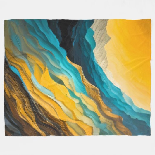 Abstract Landschap Blauw Geel Bruin Fleece Deken (Voorkant (Horizontaal))