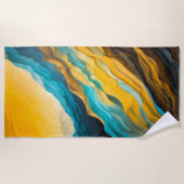 Abstract Landschap Blauw Geel Bruin Strandlaken (Voorkant)