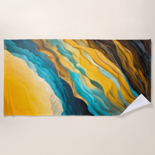 Abstract Landschap Blauw Geel Bruin Strandlaken (Voorkant)