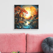 Abstract landschap, bomen en beek canvas afdruk (Insitu (Woonkamer))