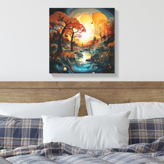Abstract landschap, bomen en beek canvas afdruk (Insitu (Slaapkamer))