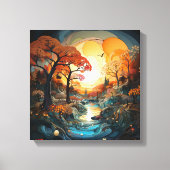 Abstract landschap, bomen en beek canvas afdruk (Voorkant)