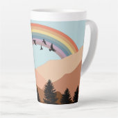 Abstract landschap bos bomen regenboog & vogels latte mok (Rechterhoek)