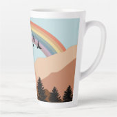 Abstract landschap bos bomen regenboog & vogels latte mok (Rechts)