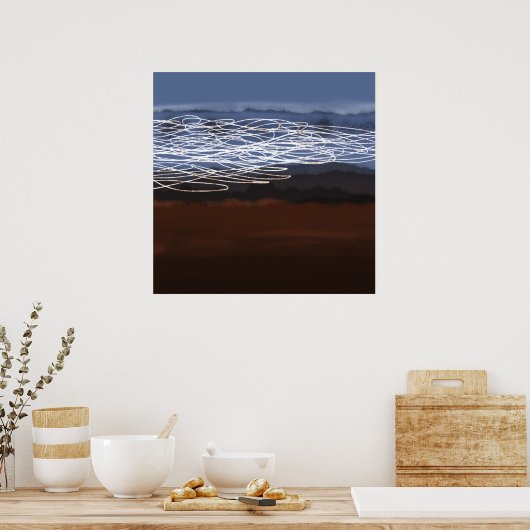 Abstract Landschap Bruin Blauw Modern Art Poster (Keuken)