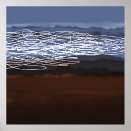 Abstract Landschap Bruin Blauw Modern Art Poster