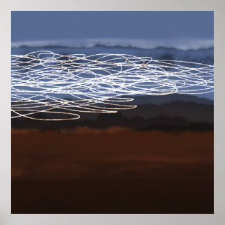 Abstract Landschap Bruin Blauw Modern Art Poster