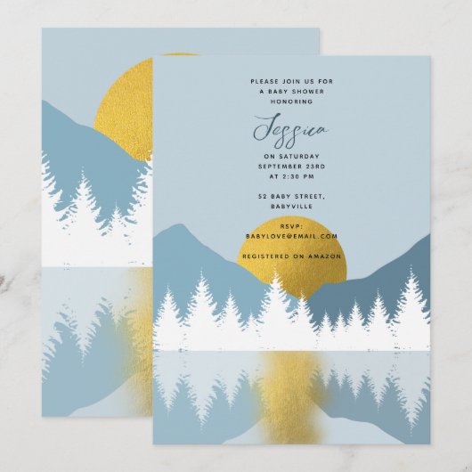 Abstract landschap Golden Winter Baby shower Boy Kaart (Voorkant / Achterkant)