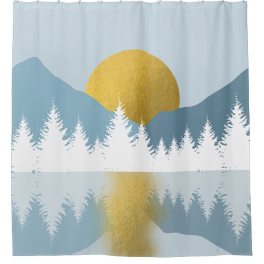 Abstract landschap Golden Winter Sunset Sunrise Douchegordijn (Voorkant)