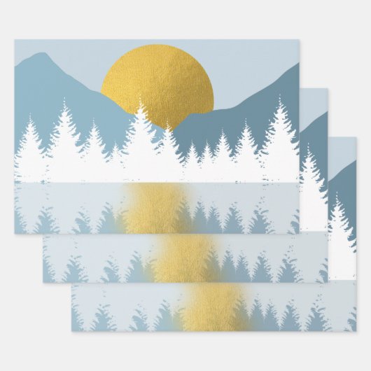 Abstract landschap Golden Winter Sunset Sunrise Inpakpapier Vel (Set)