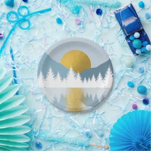 Abstract landschap Golden Winter Sunset Sunrise Papieren Bordje (Feest)