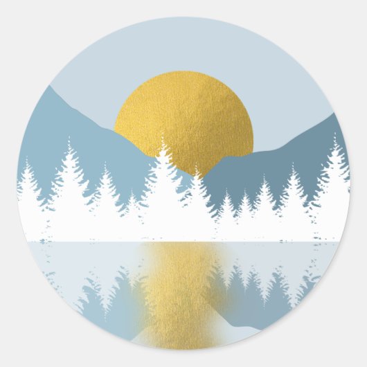 Abstract landschap Golden Winter Sunset Sunrise Ronde Sticker (Voorkant)