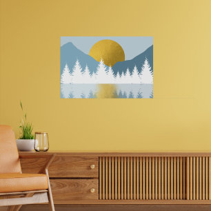 Abstract Landschap Gouden Winter Zonsondergang Zon Poster