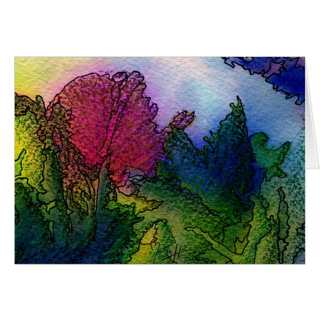 Abstract landschap in Waterverf - Foggy Sunrise (Voorkant Horizontaal)