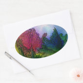 Abstract landschap in Waterverf - Foggy Sunrise Ovale Sticker (Envelop)