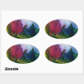 Abstract landschap in Waterverf - Foggy Sunrise Ovale Sticker (Vel)