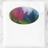 Abstract landschap in Waterverf - Foggy Sunrise Ovale Sticker (Tas)