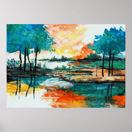 Abstract Landschap, Kleurrijk Acrylschilderij Poster (Voorkant)