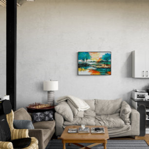Abstract Landschap, Kleurrijk Acrylschilderij Poster
