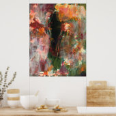 Abstract landschap Kunst Groen Oranje zwart schild Poster (Keuken)