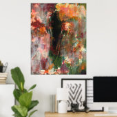 Abstract landschap Kunst Groen Oranje zwart schild Poster (Thuiskantoor)