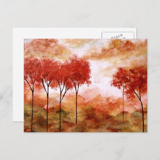 Abstract landschap Kunst Rode Skinny Trees schilde Briefkaart (Voorkant / Achterkant)
