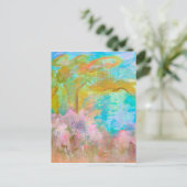 Abstract landschap Kunstboomroze Aqua Flowers Briefkaart (Staand voorkant)