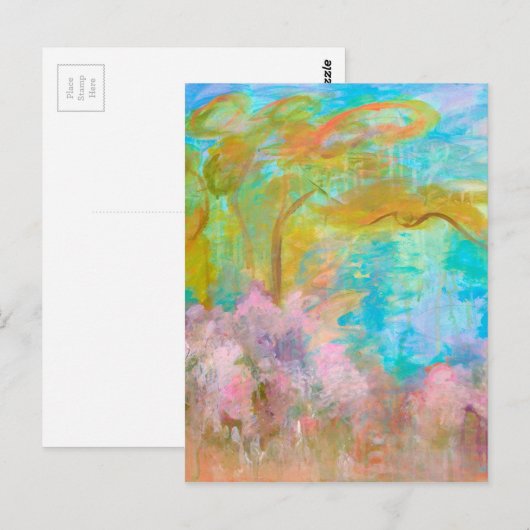 Abstract landschap Kunstboomroze Aqua Flowers Briefkaart (Voorkant / Achterkant)