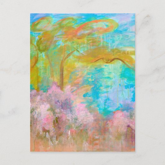 Abstract landschap Kunstboomroze Aqua Flowers Briefkaart (Voorkant)