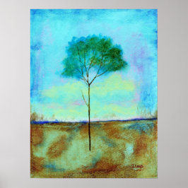 Abstract landschap Lone Skinny Tree Painting Poster