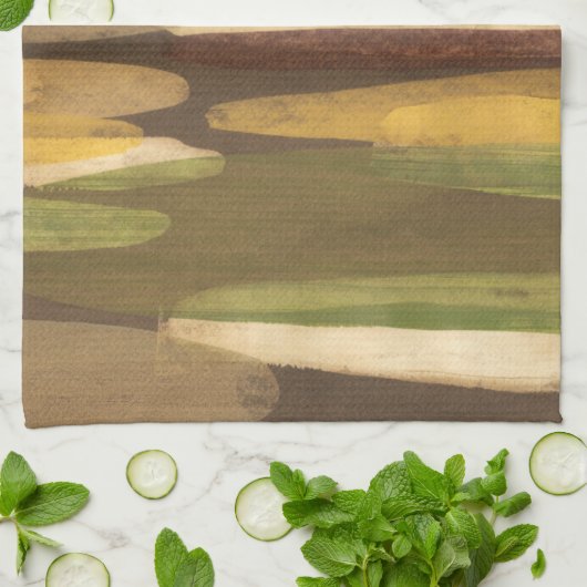 Abstract landschap met aardtoon theedoek (Gevouwen)