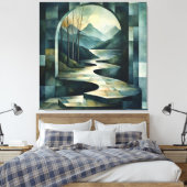 Abstract landschap met Archway en Serene River Canvas Afdruk (Insitu (Slaapkamer))