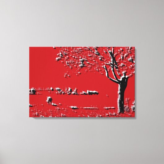 Abstract landschap met bomen in rood - Canvas Afdruk (Voorkant)
