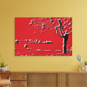 Abstract landschap met bomen in rood - Canvas Afdruk (Insitu (Woonkamer))