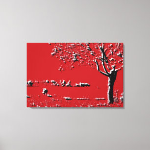 Abstract landschap met bomen in rood - Canvas Afdruk