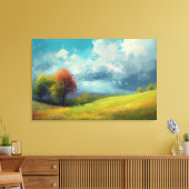 Abstract landschap met heuvels en bomen en bewolkt canvas afdruk (Insitu (Woonkamer))
