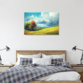 Abstract landschap met heuvels en bomen en bewolkt canvas afdruk (Insitu (Slaapkamer))